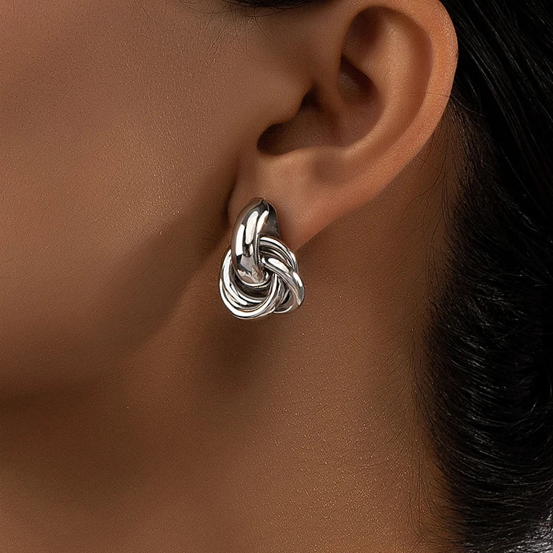 Obega Gold SIlver Color Knot Hoop Earring For Women Shiny Plating Trendy Earring Stud Cute Daily Wear Jewelry Pi-Mart