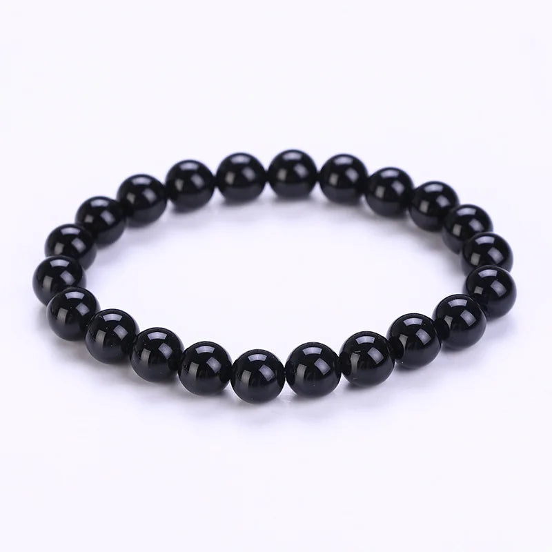 LE SKY Natural Stone Beads Rhodochrosite Bracelets Lucky Charm 8mm Black Stone Bracelets for Men Women Pi-Mart