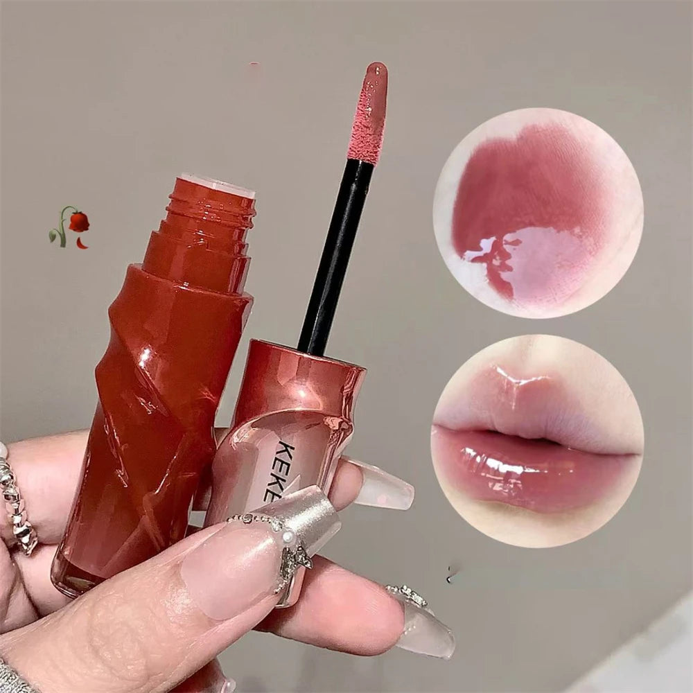 Crystal Nude Gray Glossy Lip Stain Mirror Korean Lip Glaze Sheer Nude Glitter Lip Tint Watery Shine Plumping Lipgloss Cosmetics Pi-Mart