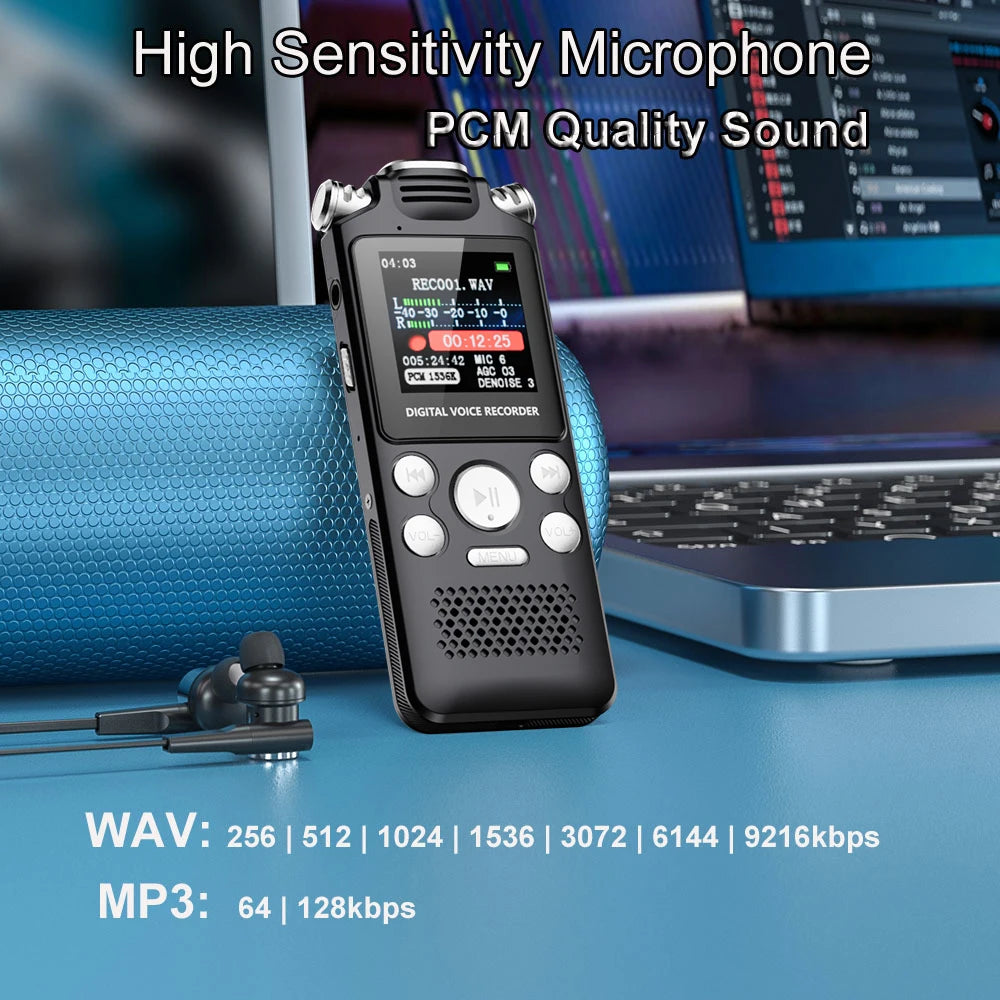 Professional Voice Activated Digital Audio Voice Recorder 8GB 16GB 32G Noise Cancelling Recording PCM Support OTG WAV MP3 Player Pi-Mart