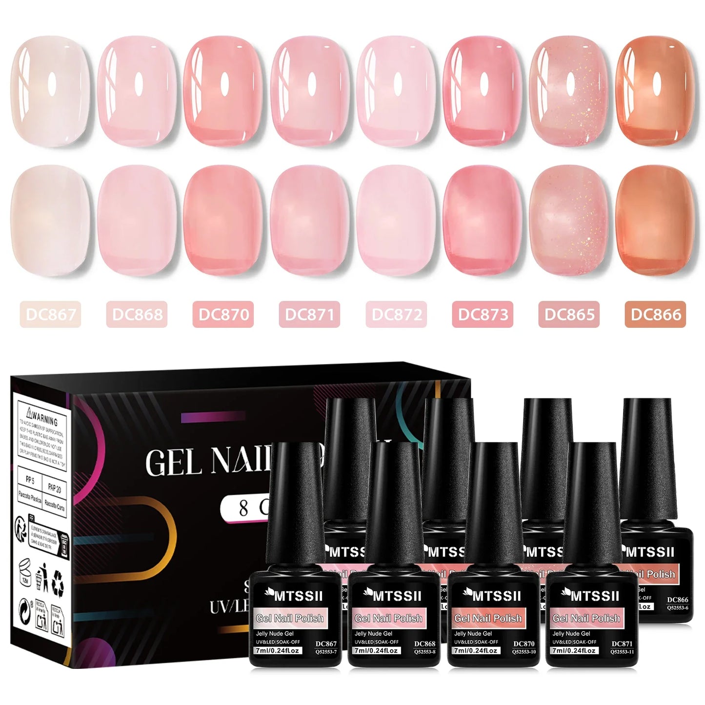 8pcs Nude Jelly Gel Nail Polish Set With Box Translucent Color Semi Permanent Soak Off UV LED Gel Varnish Nail Supplies Manicure Tri Light Beauty