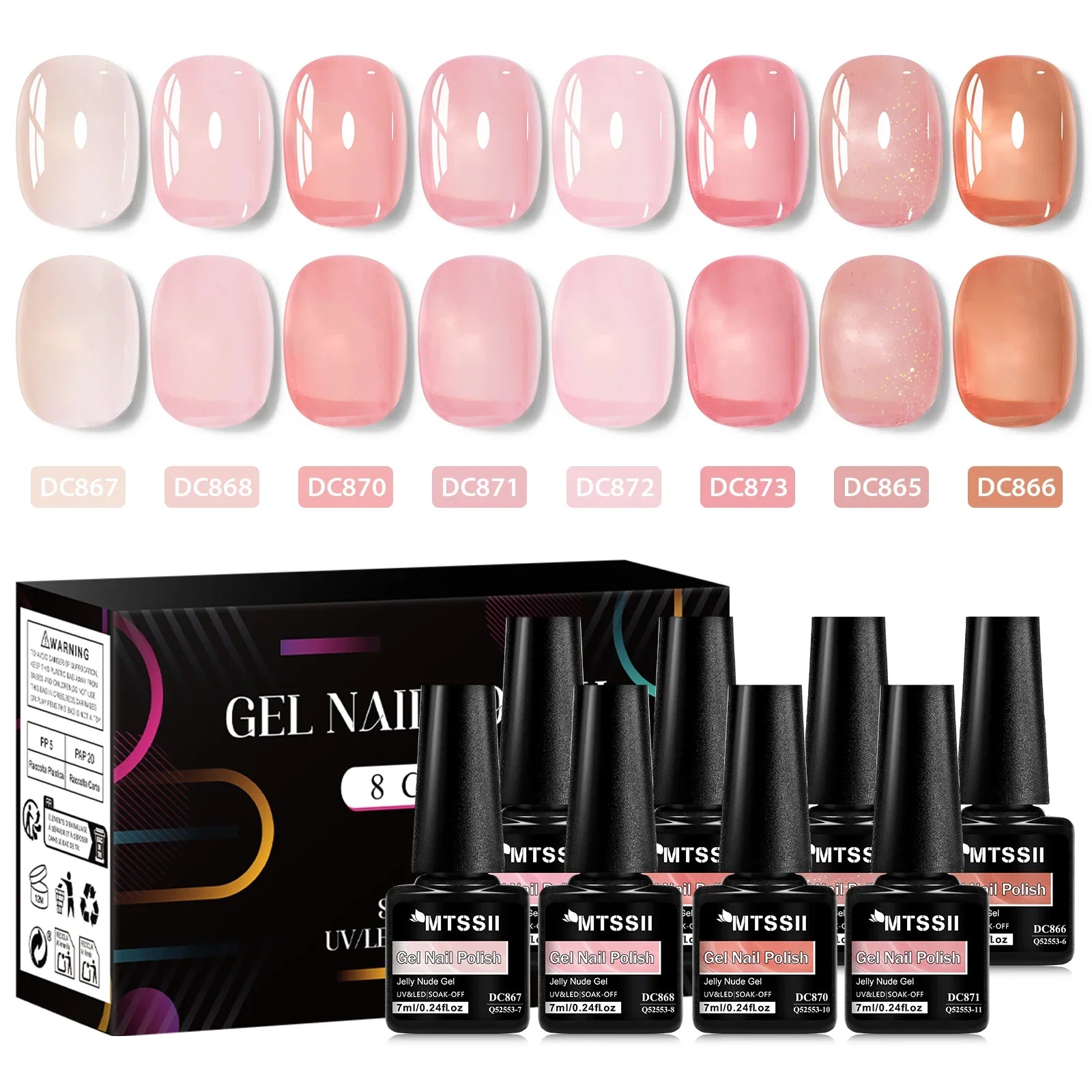8pcs Nude Jelly Gel Nail Polish Set With Box Translucent Color Semi Permanent Soak Off UV LED Gel Varnish Nail Supplies Manicure Tri Light Beauty