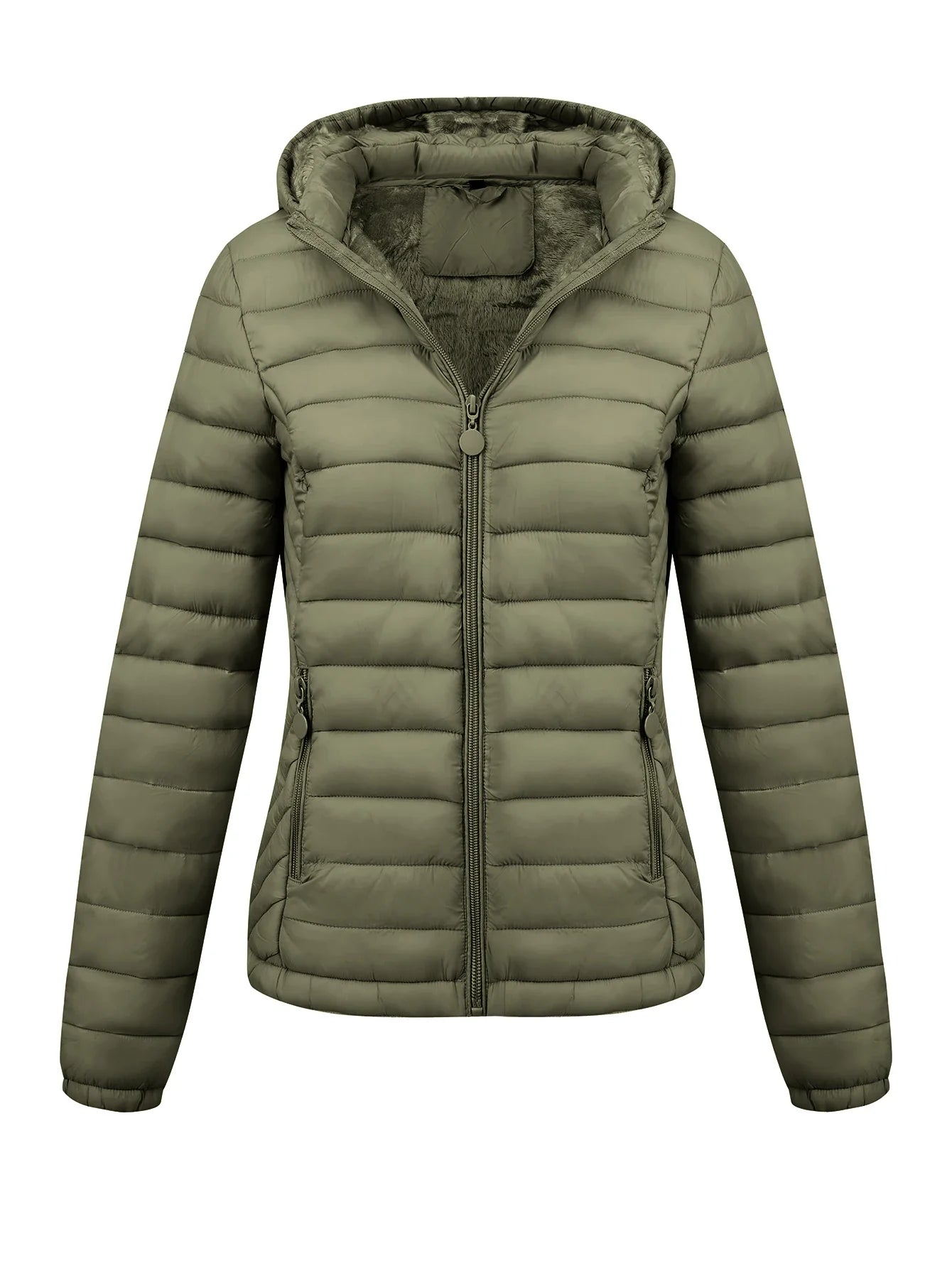 Women's Fashion Winter Padded Coat - Minimalist Hooded Puffer Jacket with Pockets for Fall/Winter LadyShow.Store