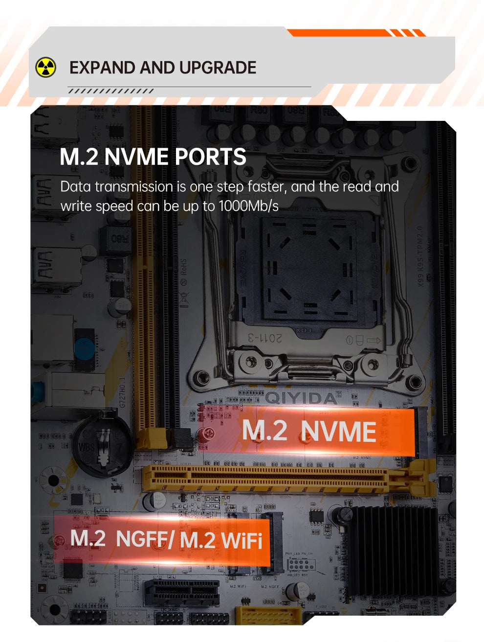 QIYIDA X99 Motherboard LGA2011-3 Slot SATA3.0 USB3.0 NVME M.2 NGFF WIFI Support DDR4 Memory and Xeon E5 V3 V4 Processor TPM14PIN Pi-Mart