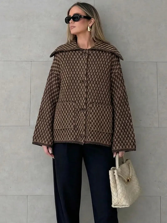 HH 2026 Spring Jacket For Women Loose Casual Knitted Cardigans Lapel Single Breasted Long Sleeve Sweater Coat High Street Tops LadyShow.Store