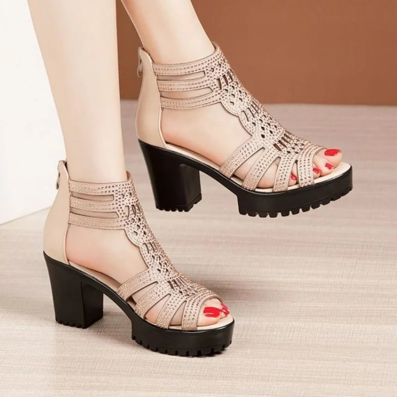 New Women's Fish Mouth Shoes Wedges Hollow Out  Anti slip Sandals Ladies Casual Low Heel Sandals Fashion open toe Mujer Footwear LadyShow.Store