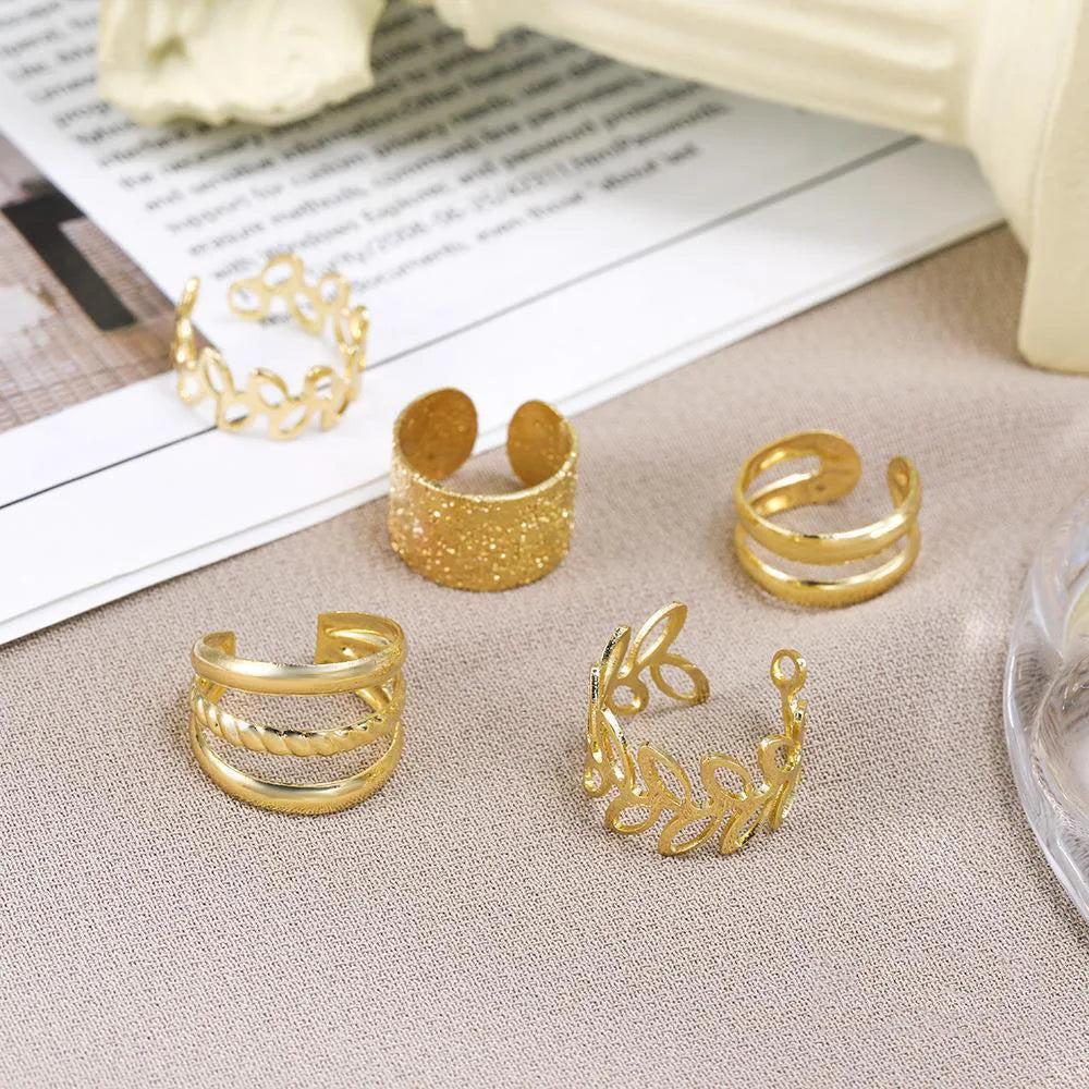 5pcs/set Retro Multi-element Leaf Geometric Ear Cuff Non-Piercing Ear Bone Clip Men and Women Summer Jewelry Boho Pi-Mart