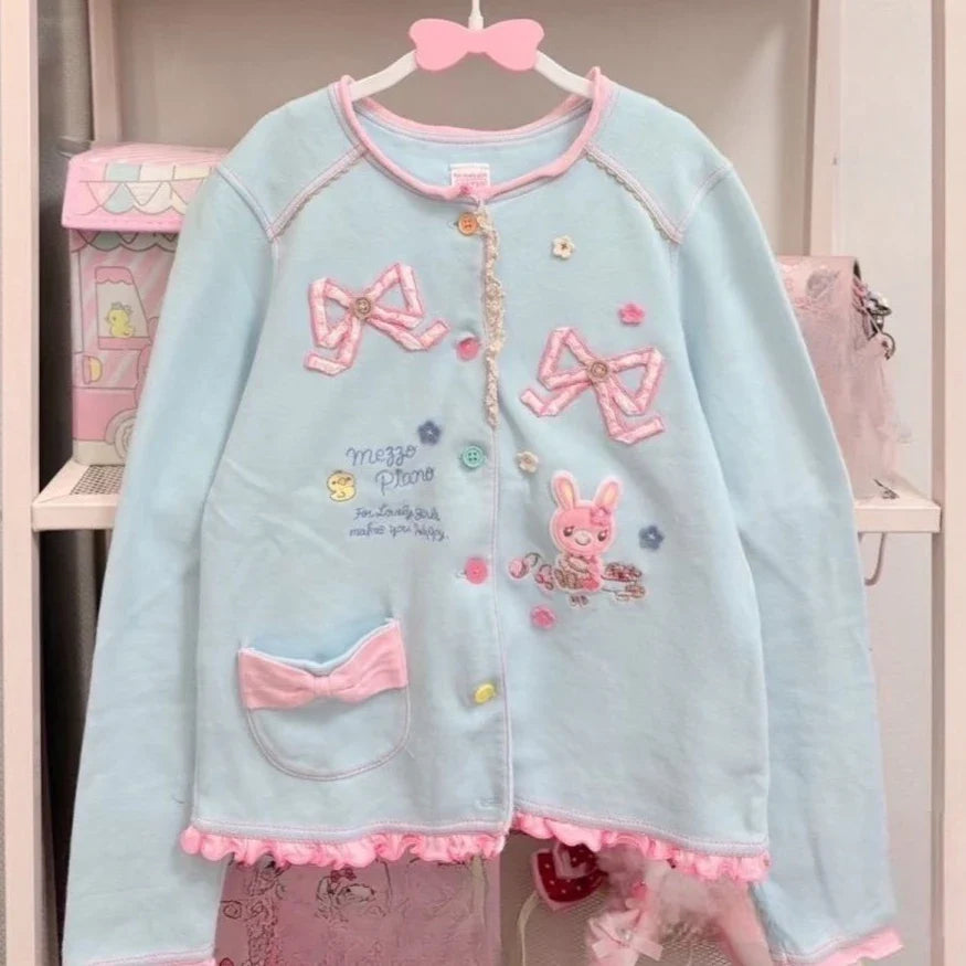 Japanese Cute Coat Embroidery Rabbit Ear Hooded Subculture Kawaii Y2k Tops Casual Fashion Sweet Coats Ropa Mujer Women Clothing LadyShow.Store