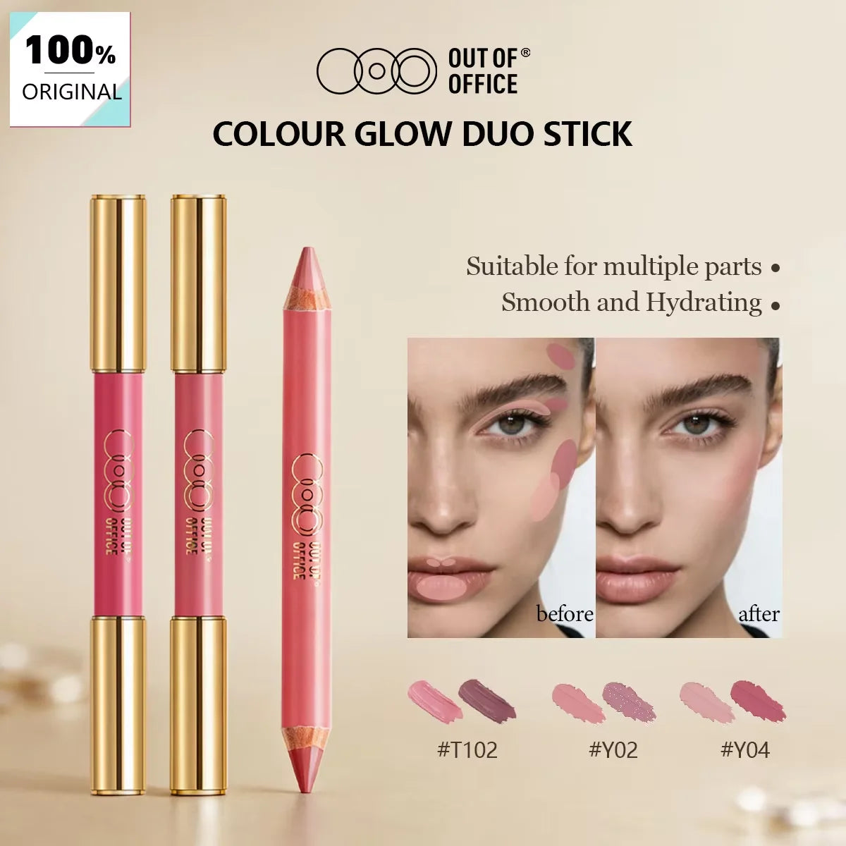 OUT OF OFFICE LUMEGLOW DUO PENCIL,Cheek&Multi-Use,Creamy Blendable,Buildable Color,Twist-Up Design,Luxury Makeup,Smooth Texture Pi-Mart