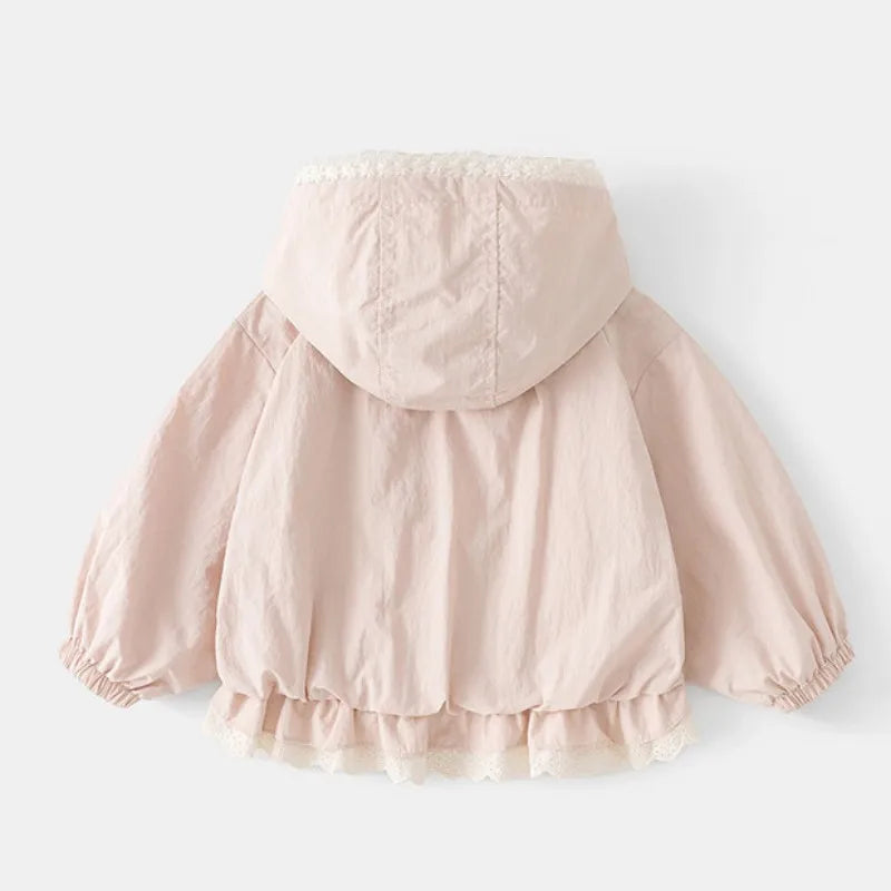 Baby girl coat Spring and Autumn new children's Korean version hooded zipper solid color jacket Pi-Mart
