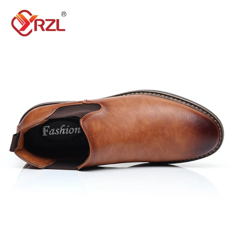 YRZL 39~47 Men Chelsea Boots Brand Retro Comfortable PU Leather Ankle Boots Men 2025 Fashion Black Brown Mens Boots Pi-Mart