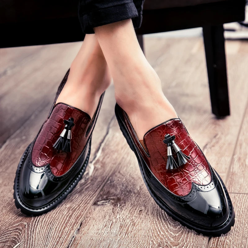 Men Loafers PU Splicing Tassel Decoration Low Heel Comfortable Classic Daily Business Men Shoes Pi-Mart