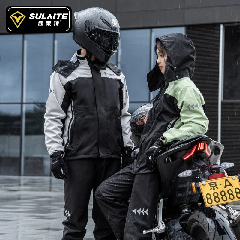 SULAITE Rain Suit Motorcycle Rain Gear Suit for Men & Women Jackets & Pants Reflective Waterproof Breathable Rainsuit LadyShow.Store