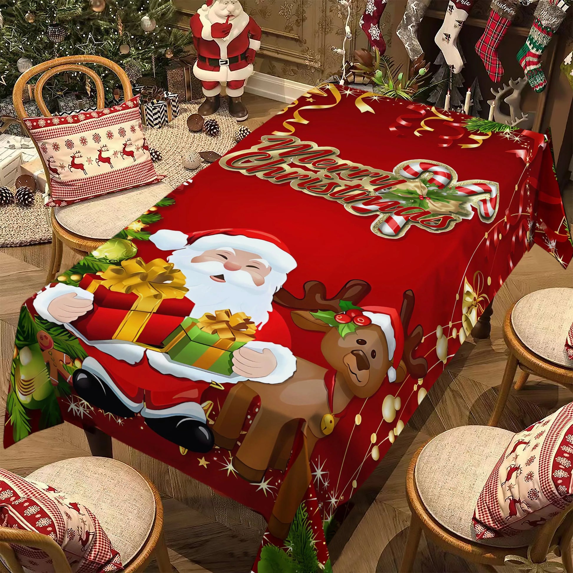 Christmas Rectangle Tablecloth, Poinsettia Design Tablecloth For New Year Party And Dinner Christmas Table Decor Tablecloth Pi-Mart