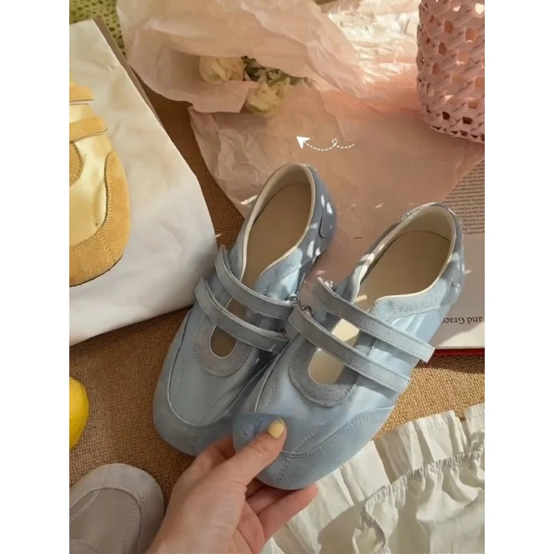 2026 Spring Autumn Women's Mary Janes | French Style Canvas Slip-on Flats | Wide Toe Box Velcro Soft Sole Casual Shoes Pi-Mart