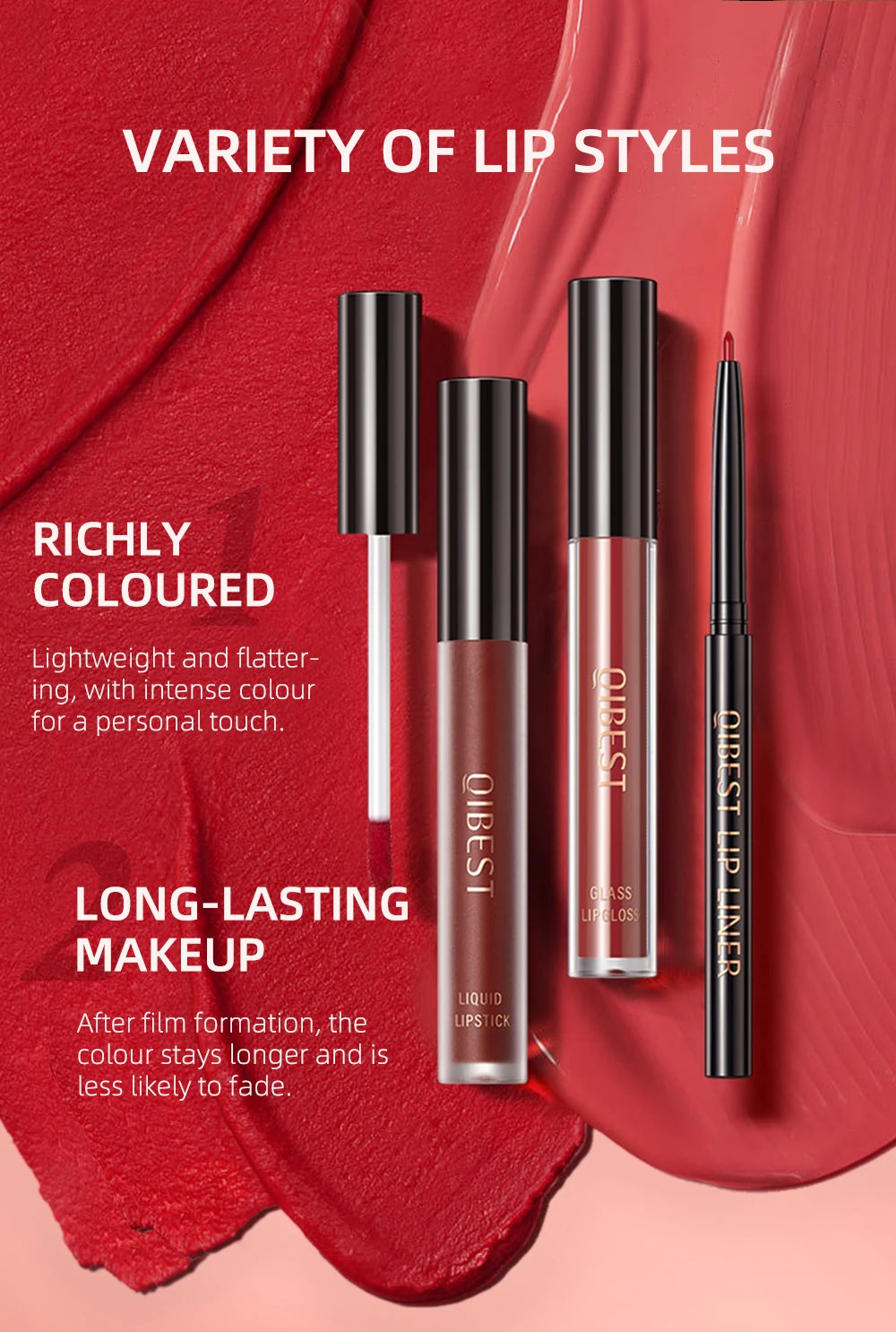 3pcs Matte Liquid Lipstick+Lip Liner Set Lip Glaze Makeup Nude Black Red Velvet Lip Gloss Long Lasting Lip Tint Cosmetics Kits Pi-Mart
