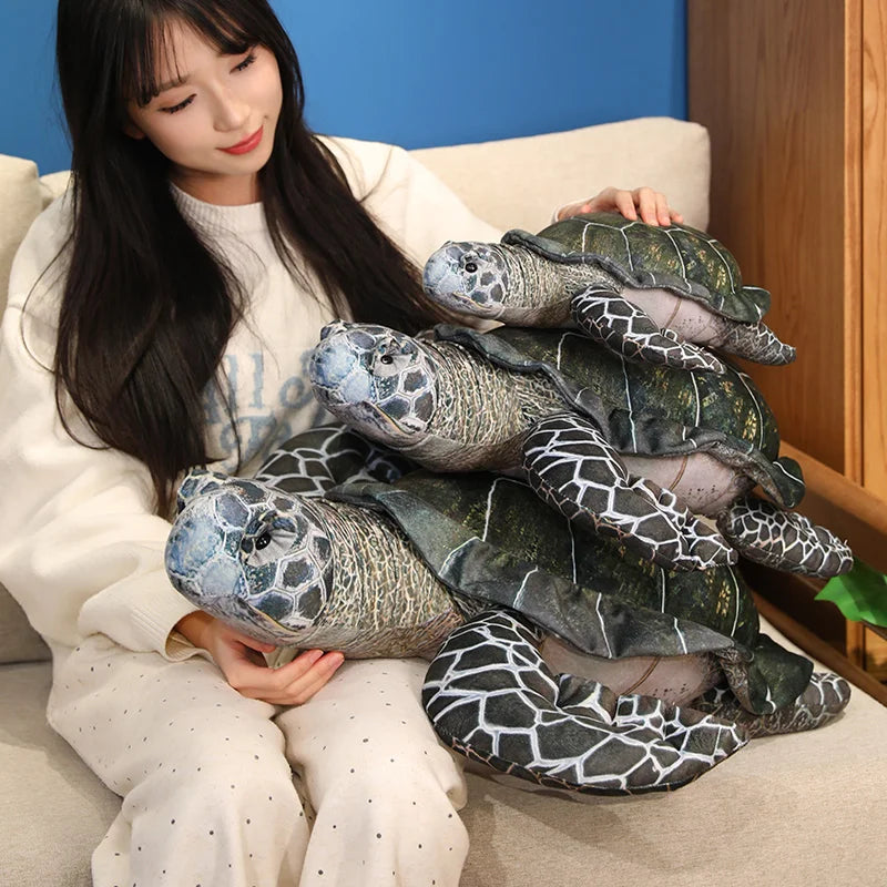 3 Sizes High Quality Realistic Sea Turtle Plush Toys Cozy Cotton Stuffed Lifelike Tortoise Toy Funny Throw Pillow Back Cushion LadyShow.Store