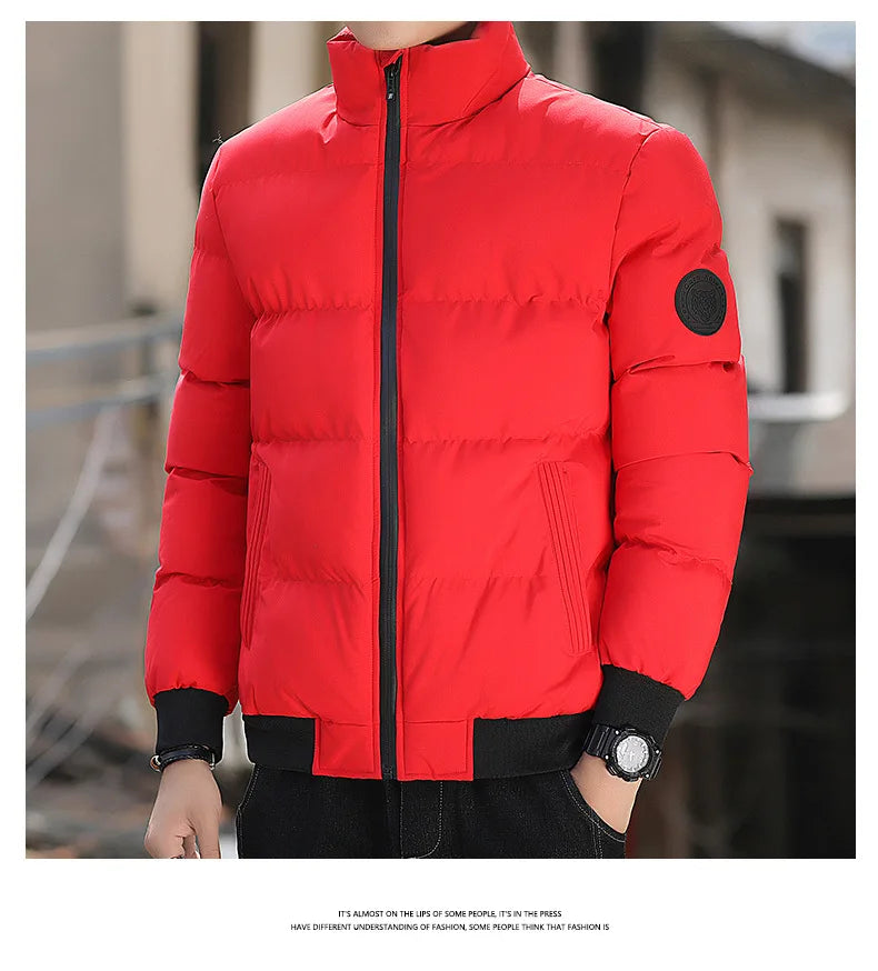 2025 Winter New Solid Color Zipper Down Jacket Thick Cotton Jacket Men Trendy Brand Casual Youth Coat Versatile Comfortable Top LadyShow.Store