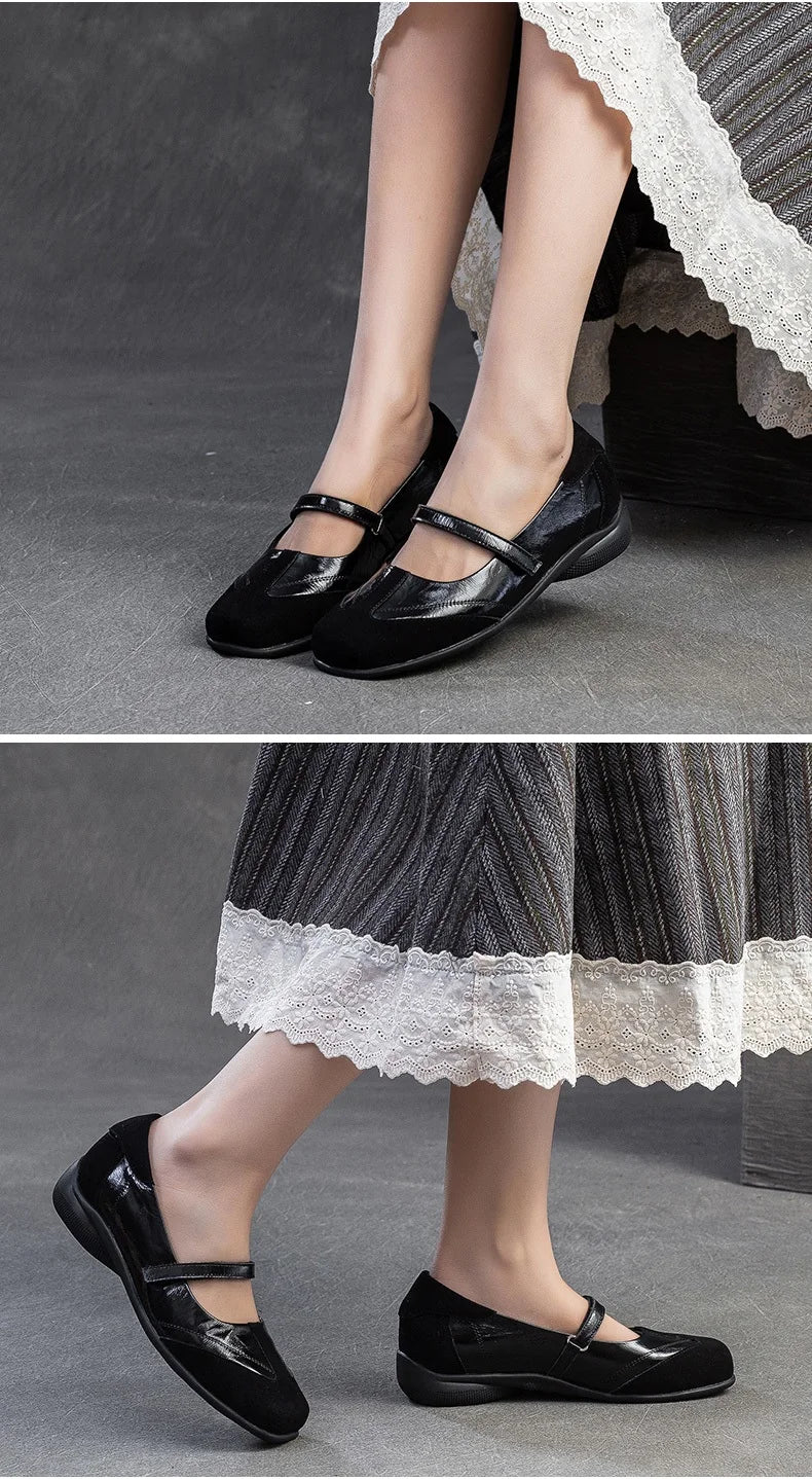 DRKANOL 2026 Women Genuine Leather Flat Shoes Summer Shallow Sheepskin Hook And Loop Casual Loafers Ladies Low Heel Single Shoes Pi-Mart