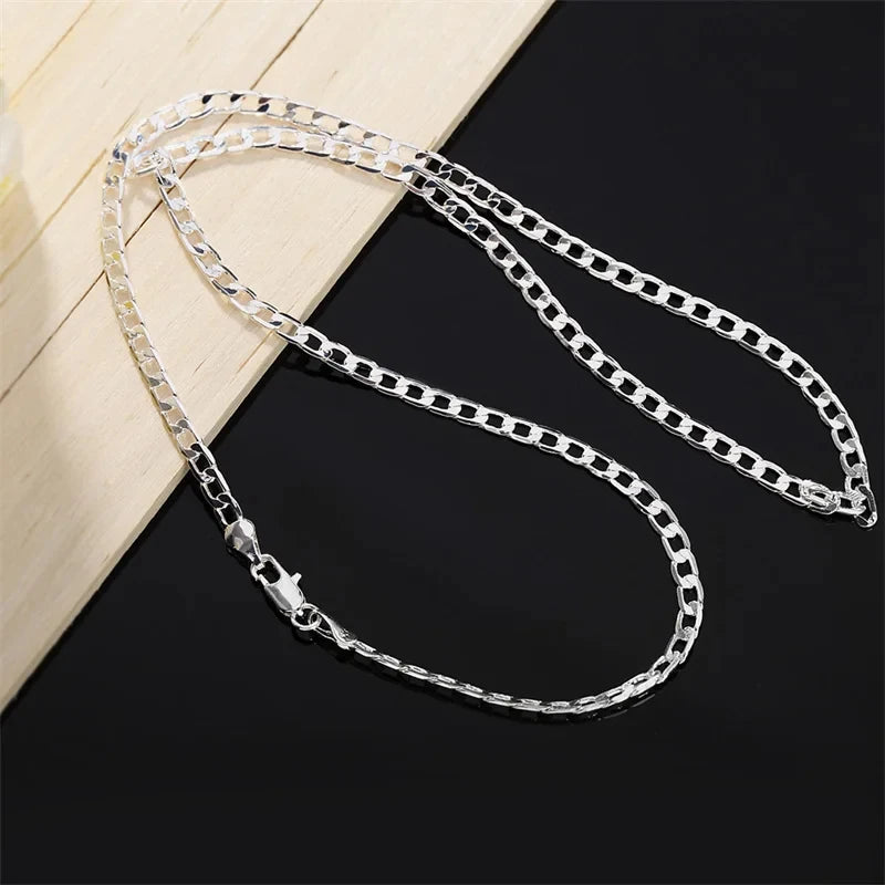Men's Silver Color Necklace 2/4/6/8/10/12MM 40-75cm Face Chain Necklace Lobster Clasp Men And Women Engagement Jewelry Pi-Mart