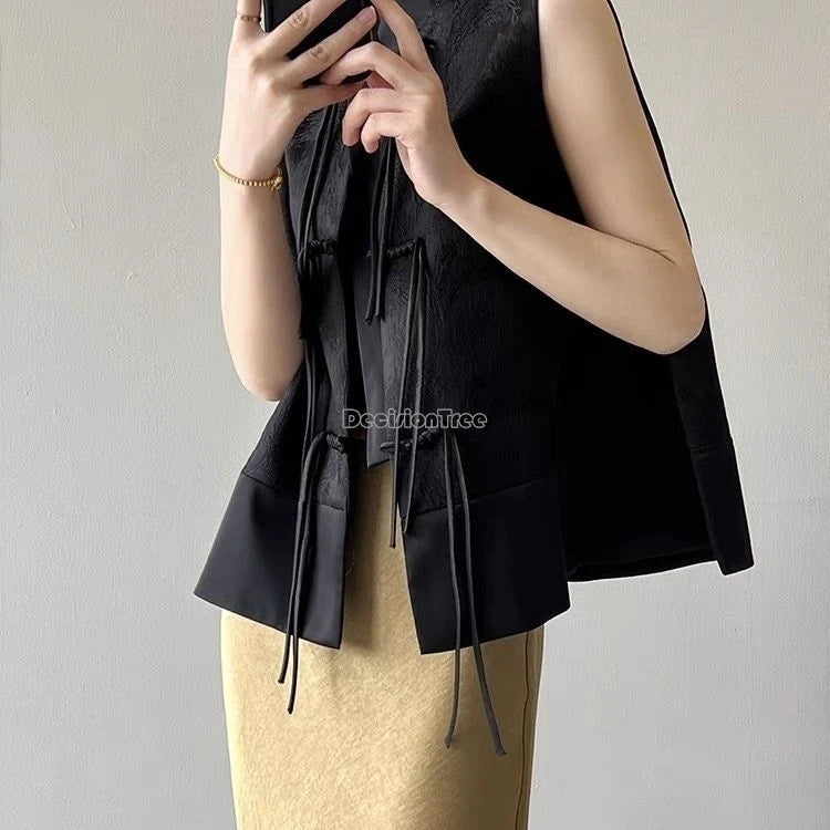 2026 spring new chinese new style plate buckle waistcoat jacket jacquard stand collar sleeveless retro women cheongsam waistcoat Pi-Mart