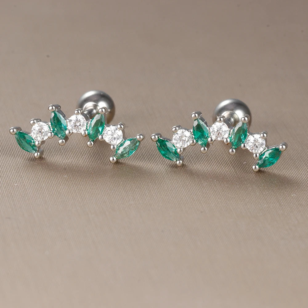 2PC Stainless Steel Little Stud Earring for Women Tiny Green Crystal Zirconia Cartilage Helix Tragus Piercing Earrings Jewelry Pi-Mart
