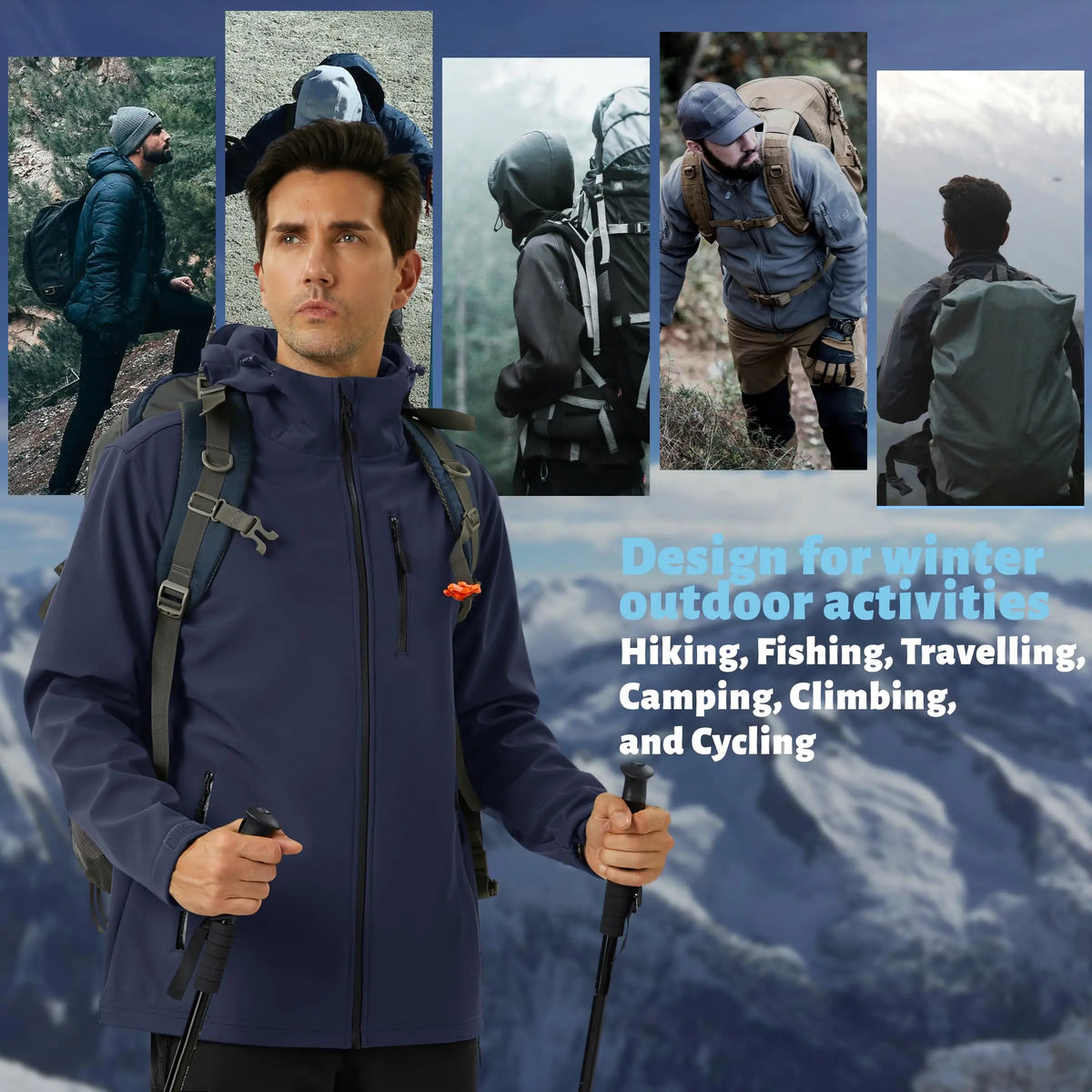 TACVASEN Hooded Softshell Jacket Mens Waterproof Rain Jacket Fleece Lined Work Jacket Outdoor Trekking Hiking Windbreaker Male Pi-Mart