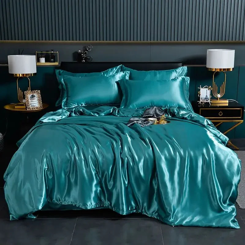 Luxury 100% Silk Bedding Set with Duvet Cover Set Double King Queen Size Bedding Cover Kit 4pcs Bed Cover Bed Linen Sets Pi-Mart