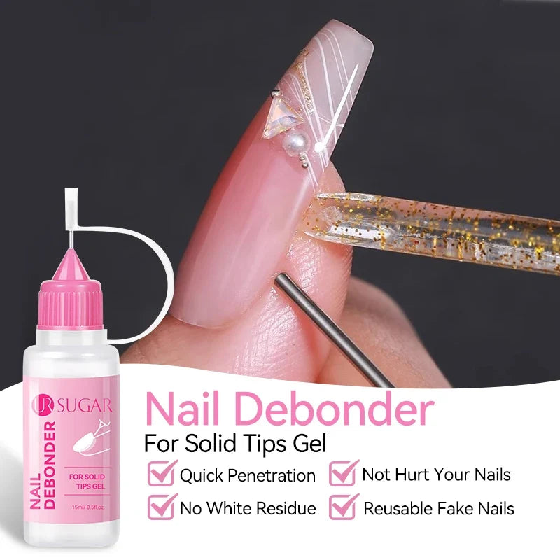 UR SUGAR 15ml Remover For Solid Tips Gel False Nail Tips Solid Adhesives Gel Remover Press On Nails Gel Fake Tips Remover Tools Tri Light Beauty