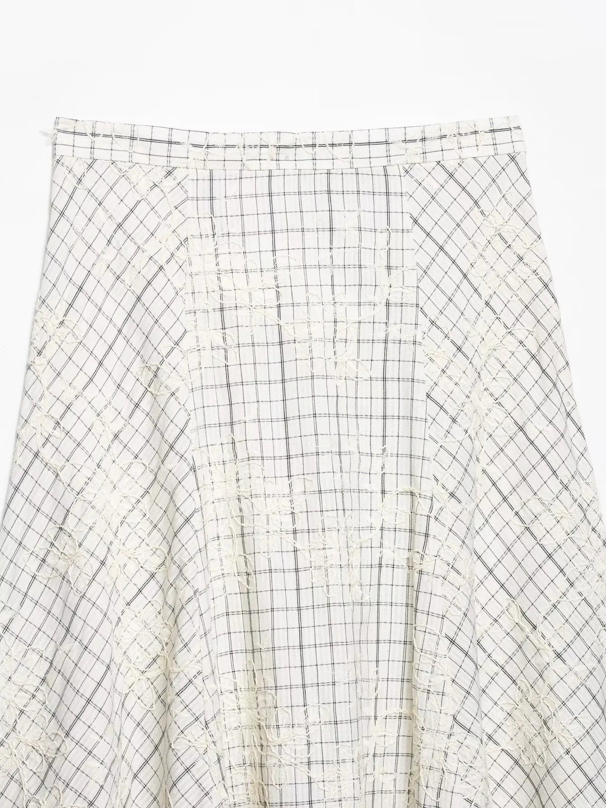 KONDALA Chic Embroidery Plaid Skirt Set Women Trendy 2026 Spring Summer Holidays Casual Set Puff Sleeve Shirts, A-Line Skirts Pi-Mart