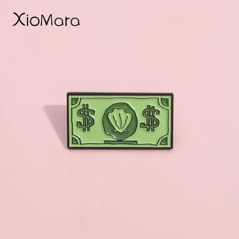 Green USD Symbol Enamel Pin Custom Wealth Money Cartoon Cute Anime Currency Brooches Lapel Badges Jewelry Kid Fans Gift Pi-Mart