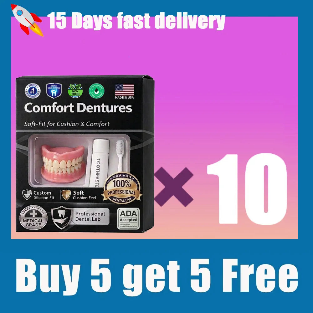Temporary Adjustable Resin Full Dentures, Natural Bright White Smile, Easy Wear Cosmetic Dental Kit Pi-Mart