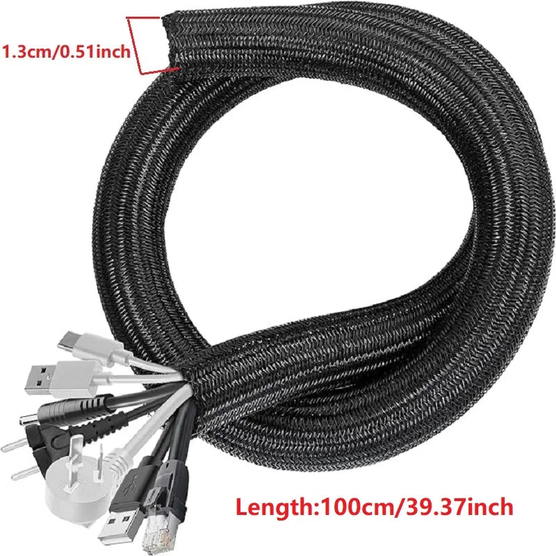 1M 3M 5M Braided Cable Sleeve PET Nylon Wrapping Cable Casing Cable Sleeves Wire for Desk PC TV Wire Protector Cable Wrap Cover Pi-Mart