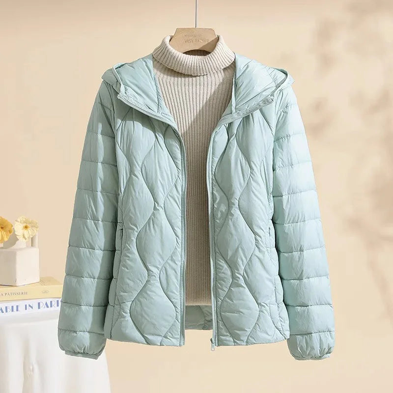 New Plus Size Lightweight Women Down Jacket Hooded White Duck Down Warm Thin Coat Korean Style Puffer Jacket Woman JK-092 LadyShow.Store