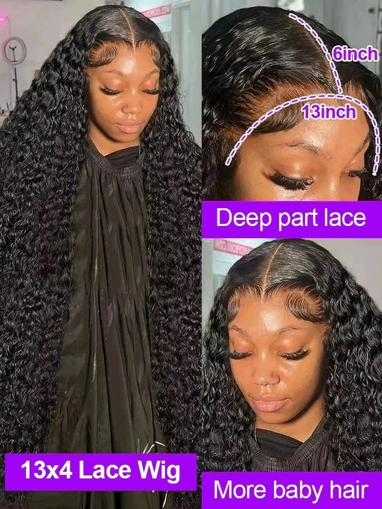 Deep Wave 44 Inch Curly 13x4 HD Transparent Lace Frontal Wigs Human Hair Front Wigs Pre Plucked With Natural Hairline For Women LadyShow.Store