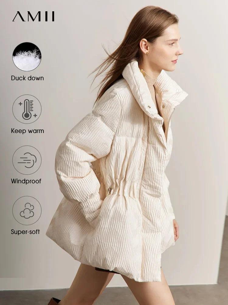 AMII Minimalist Duck Down Puffer Coat Women Winter 2026 Lightweight Stand Collar Lapel Warm Outerwear New Jackets 12344052 LadyShow.Store