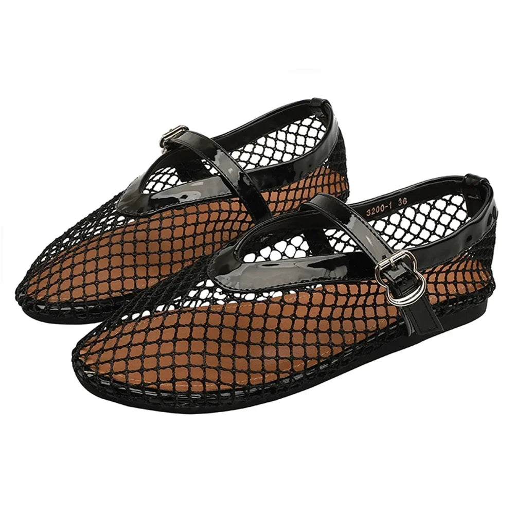 Women Mesh Ballet Flats Fishnet Ballerina Flats Comfortable Round Toe Ballet Shoes Breathable Casual Walking Shoes for Commuting LadyShow.Store