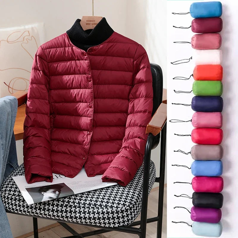 2026 New Arrivals Autumn Winter Warm Women White Duck Down Slim Jackets Female Fashion Ultra Lightweight Packable Puffer Coats LadyShow.Store