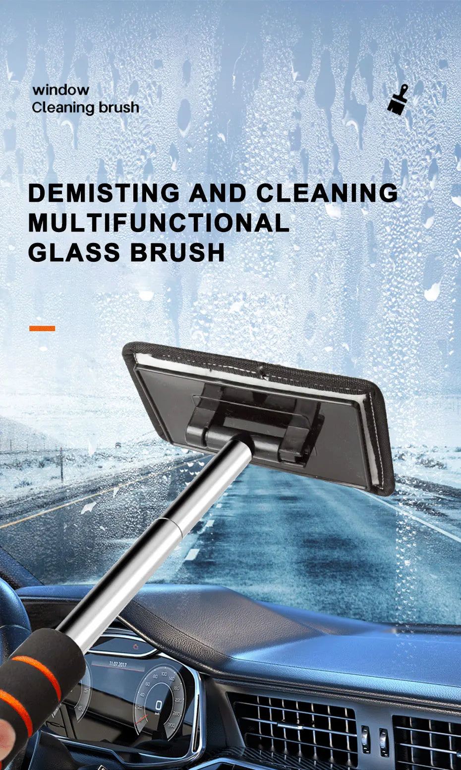 SEAMETAL Car Front Windshield Defogging Brush Telescopic Long Handle Car Household Glass Clean Brushes Dust Remover Tool Pi-Mart