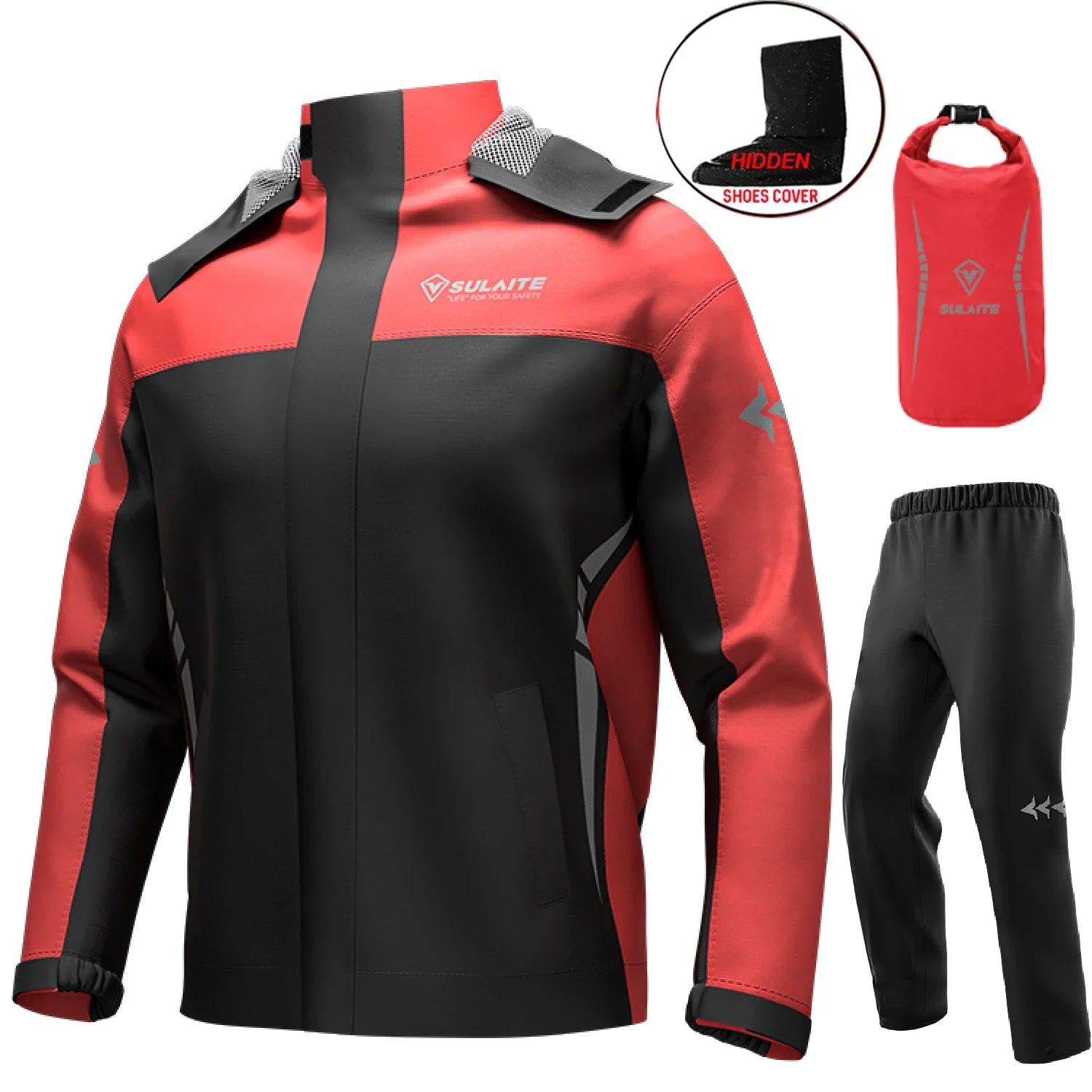 SULAITE Motorcycle Raincoat Suits Men Waterproof Rain Gear Rain Jacket Reflective Work Rain Coats Lightweight Hiking Rainsuit LadyShow.Store