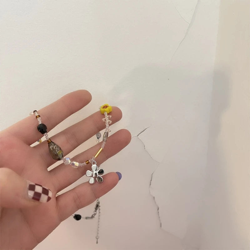 Acrylic Flower Pendant Necklace Crystal Class Gravel Beaded Necklace For Women Cool Y2K Choker Jewelry Exquisite Choker Pi-Mart