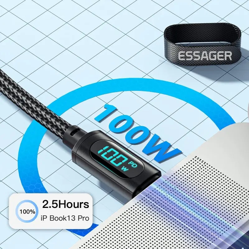 Essager Type C to Type C Cable 100W PD Fast Charging Charger USB C to USB C Display Cable For Xiaomi POCO F3 Realme Macbook iPad Pi-Mart