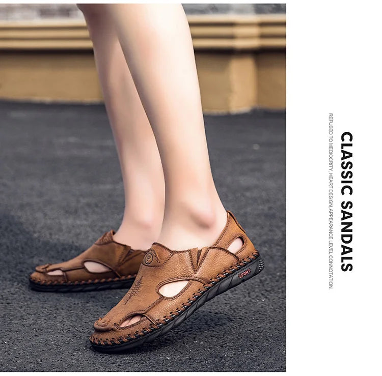Summer Men Sandals Genuine Leather Mens Casual Shoes Outdoor Men Leather Sandals for Men Beach Shoes Roman mens Shoes Pi-Mart
