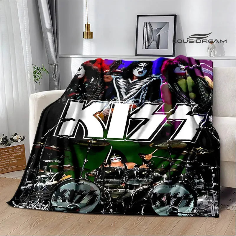 Kiss Band Printed Blanket picnic blanket Warm Blanket Flannel Home Travel Blanket throw blanket bed linings Birthday Gift Pi-Mart