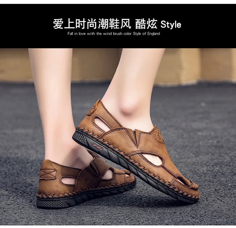 Summer Men Sandals Genuine Leather Mens Casual Shoes Outdoor Men Leather Sandals for Men Beach Shoes Roman mens Shoes Pi-Mart
