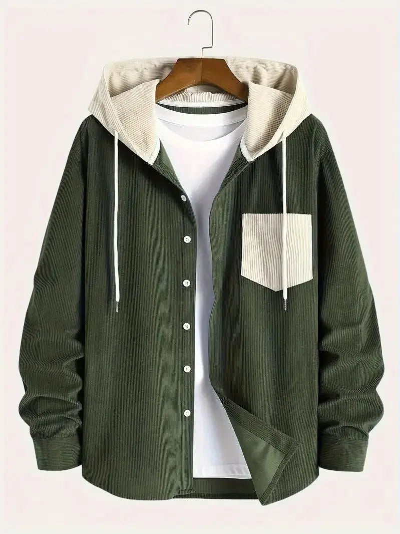 The 2025 New Fashion Trend Spring and Autumn Corduroy Hooded Jacket Is Comfortable and Casual for Daily Commuting for Men Pi-Mart