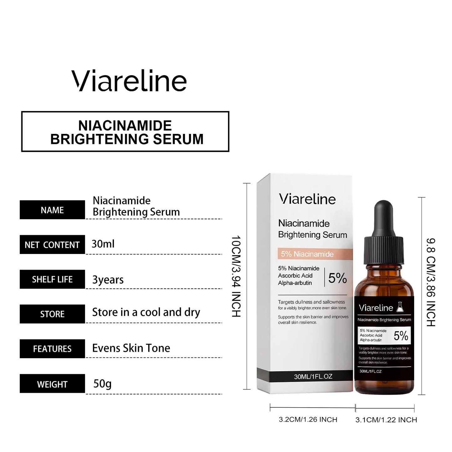 5% Niacinamide Brighten Serum Fade Dark Spots Even Skin Tone Improve Dullness Shrink Pores Moisturizing Hydration Sensitive Skin Pi-Mart