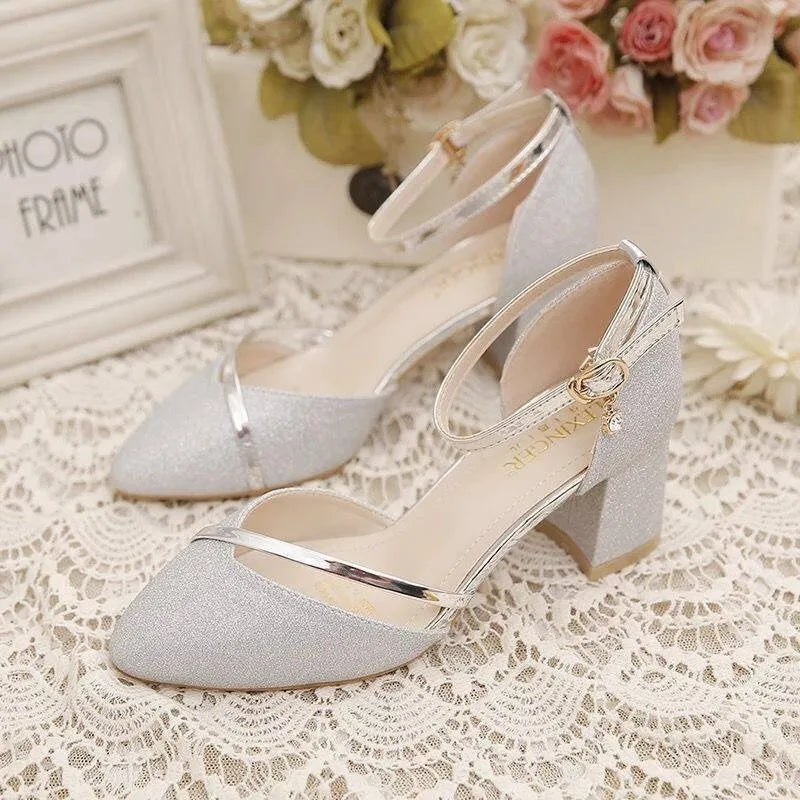Fashion Spring and Summer Black High-heeled Shoes Women's High-quality Silver Wedding High-heeled Shoes Women's Gold Party Pump Pi-Mart