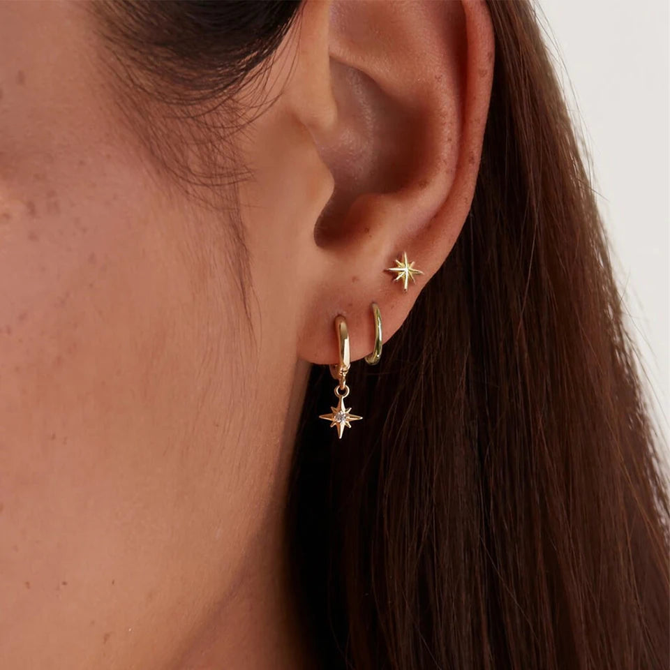 ZAKOL 3 Piece Fashion Round Star Drop Earrings Set for Women Gold Color Dangle Earring Punk Unisex Rock Jewelry Pi-Mart