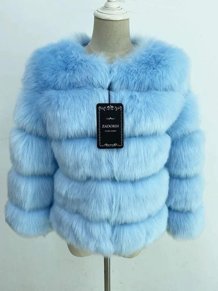 ZADORIN S-6XL Mink Coat Winter Black White Faux Fur Coat Woman Elegant Fluffy Faux Fur Jacket Top Short Fur Coats Woman Clothing LadyShow.Store